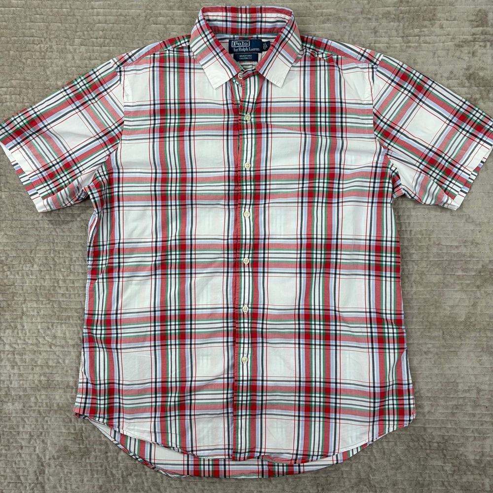 Polo Ralph Lauren Bradford Custom Fit Plaid Shirt Mens Large Red Green Blue SS
